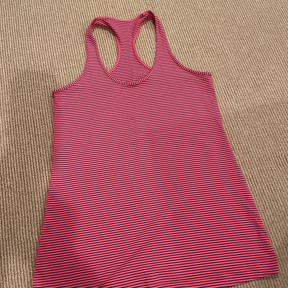 Lululemon women’s pink with navy stripes cool razorback tank top - Picture 3 of 6